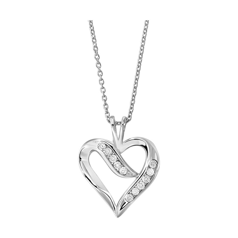 Sterling Silver 0.02cttw Diamond Heart Pendant
