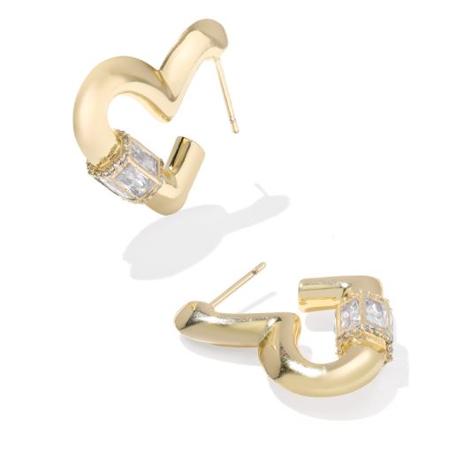 Emery Heart Gold Plated White CZ Hoop Earrings by Kendra Scott