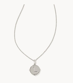 Letter L  Silver Plated Disc Reversible Necklace in Iridescent Abalone by Kendra Scott