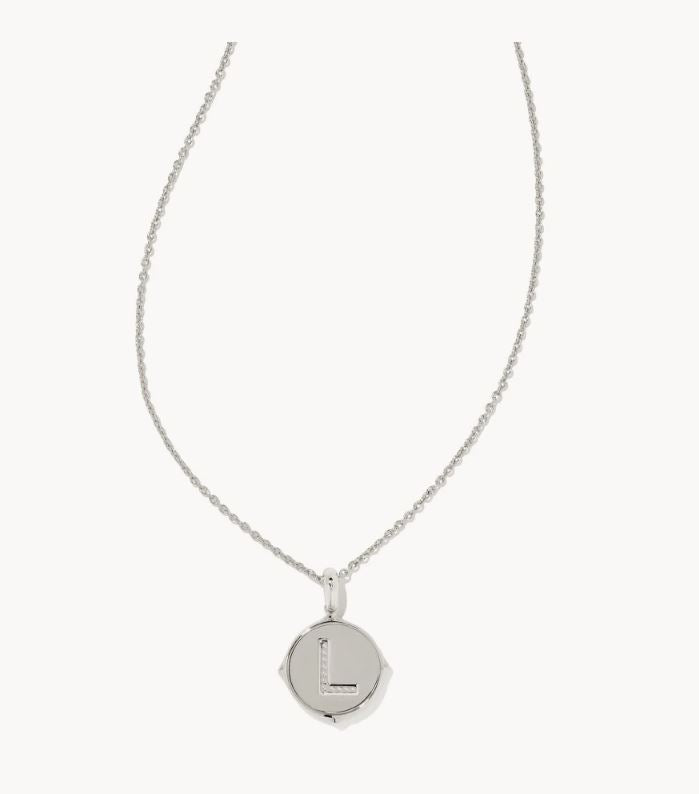 Letter L  Silver Plated Disc Reversible Necklace in Iridescent Abalone by Kendra Scott