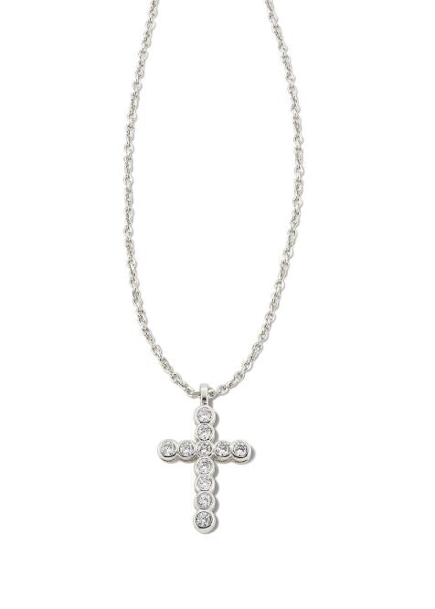 Cross Silver White Crystal Pendant Necklace by Kendra Scott