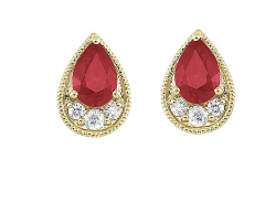 14K Yellow Gold 1.00cttw Ruby & 0.10cttw Diamond Earrings