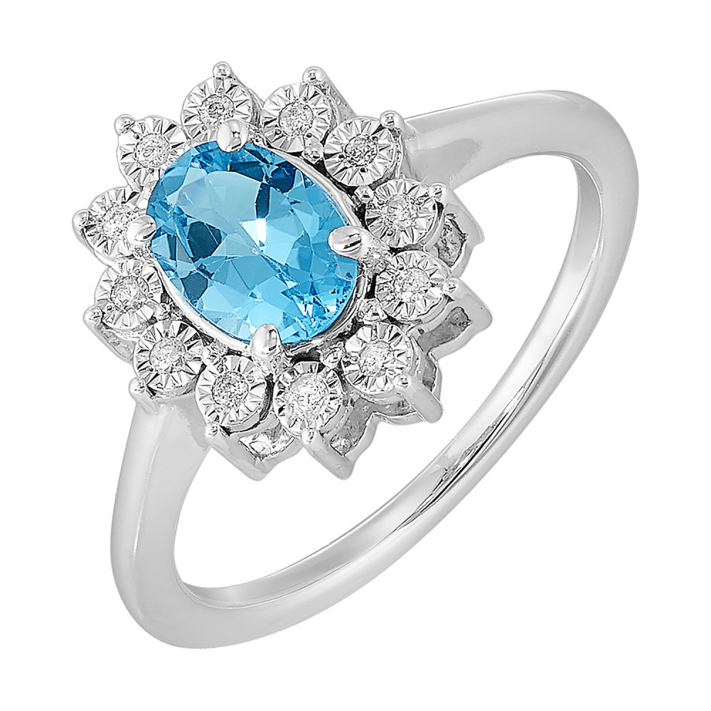 Sterling Silver 1.00ct Blue Topaz & 0.05cttw Diamond Ring