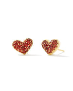 Ari Yellow Gold Plated Pave Crystal & Red Crystal Heart Earrings by Kendra Scott