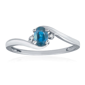 10K White Gold Oval Blue Topaz & 0.01cttw Diamond Ring