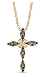 14K Honey Gold 0.38cttw Nude & Chocolate Diamond Cross Pendant by LeVian