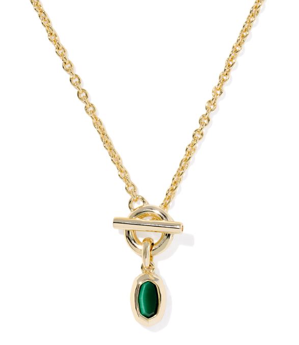 Mini Elisa Gold Plated Green Tigers Eye Toggle Short Pendant Necklace by Kendra Scott