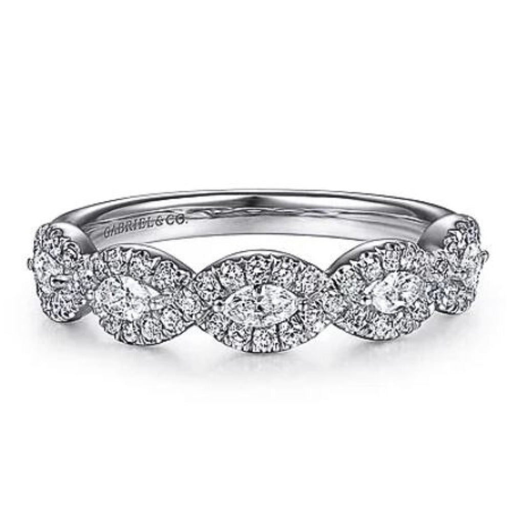 14K White Gold Diamond Marquise Halo Station Band by Gabriel