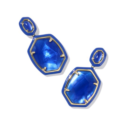 Daphne Gold Plated Cobalt Enamel Frame Drop Earrings by Kendra Scott