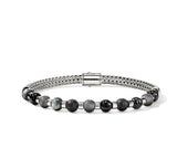 Men's Silver Bracelet with 6mm Treated Black Onyx, Matte Hematite & Eagle Eye by John Hardy Sz UL