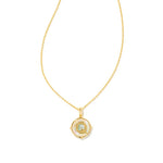 Letter Q Gold Plated Disc Reversible Necklace in Iridescent Abalone by Kendra Scott