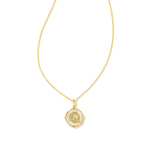 Letter Q Gold Plated Disc Reversible Necklace in Iridescent Abalone by Kendra Scott