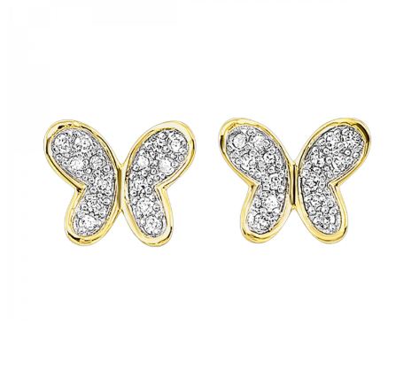 10K Yellow Gold 0.08cttw I1 H-1 Diamond Butterfly Earrings