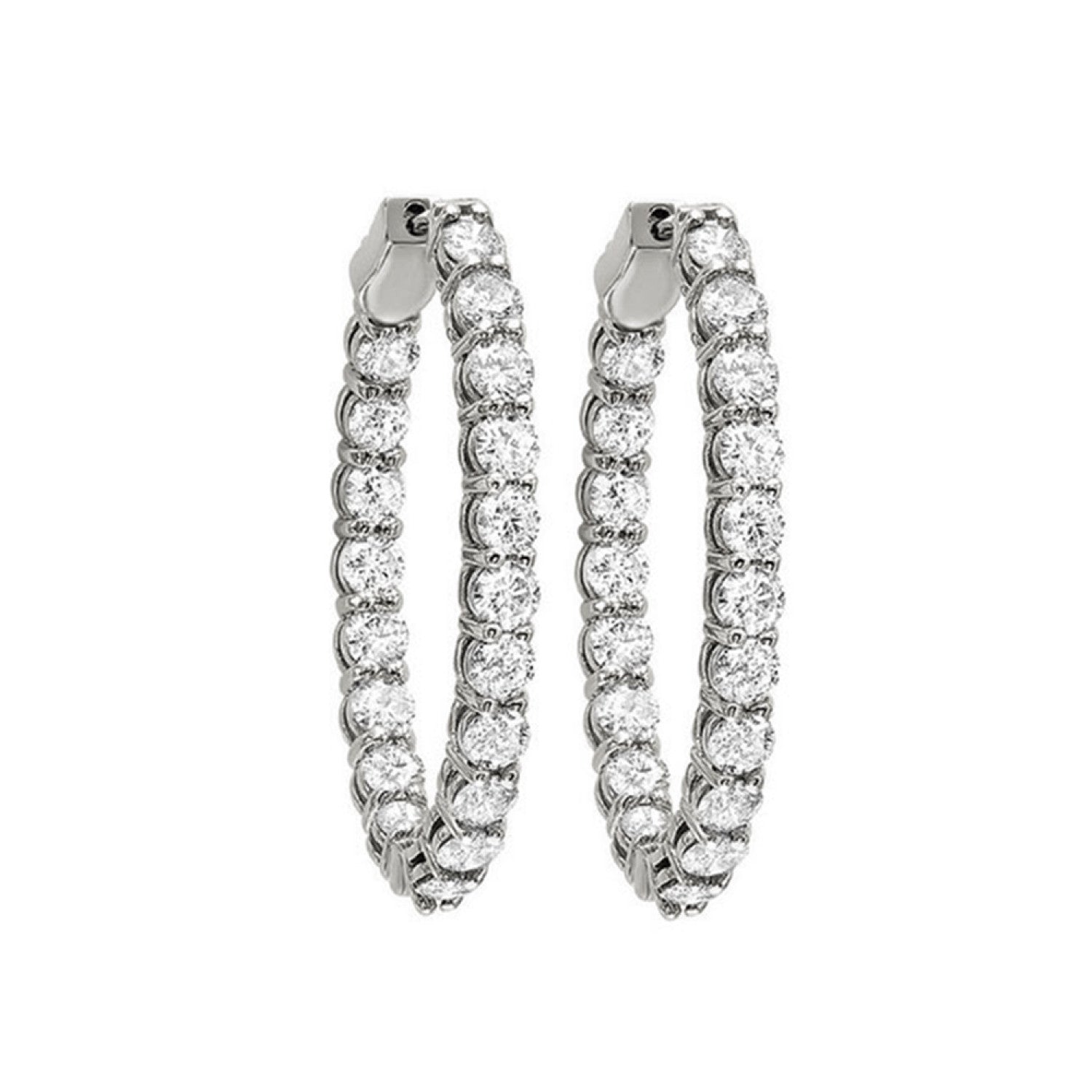 14K White Gold 1.50cttw Diamond Inside/Outside Hoop Earrings