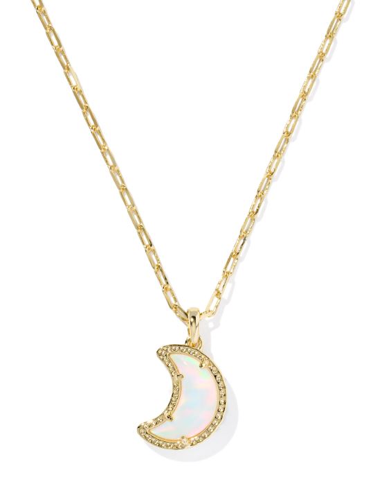 Moon Gold Plated White Opalescent Resin Short Pendant Necklace by Kendra Scott