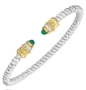 Sterling Silver & 14K Yellow Gold 0.08cttw Green Onyx 3mm Open Bracelet by Vahan