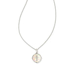 Letter I Silver Plated Disc Reversible Necklace in Iridescent Abalone by Kendra Scott
