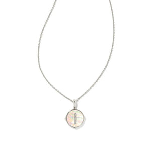 Letter I Silver Plated Disc Reversible Necklace in Iridescent Abalone by Kendra Scott
