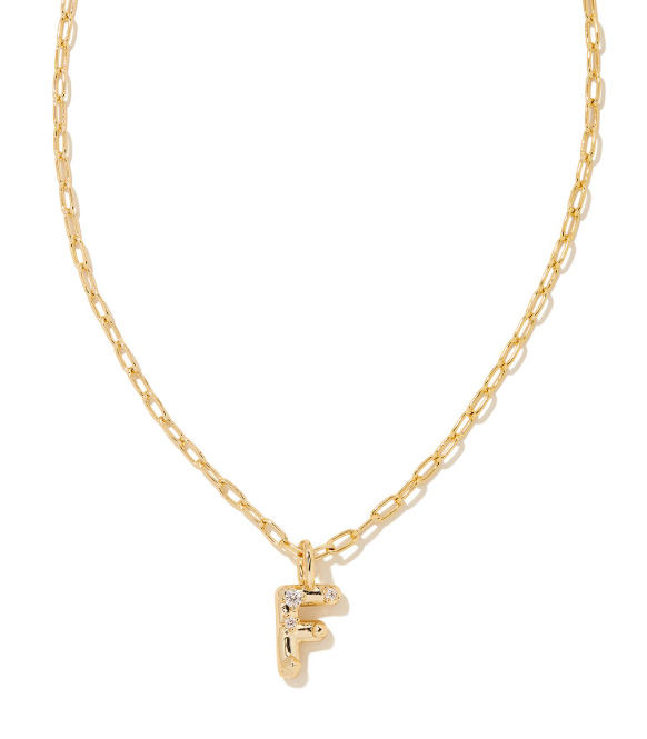 Crystal Letter F Gold Plated White CZ Short Pendant Necklace by Kendra Scott