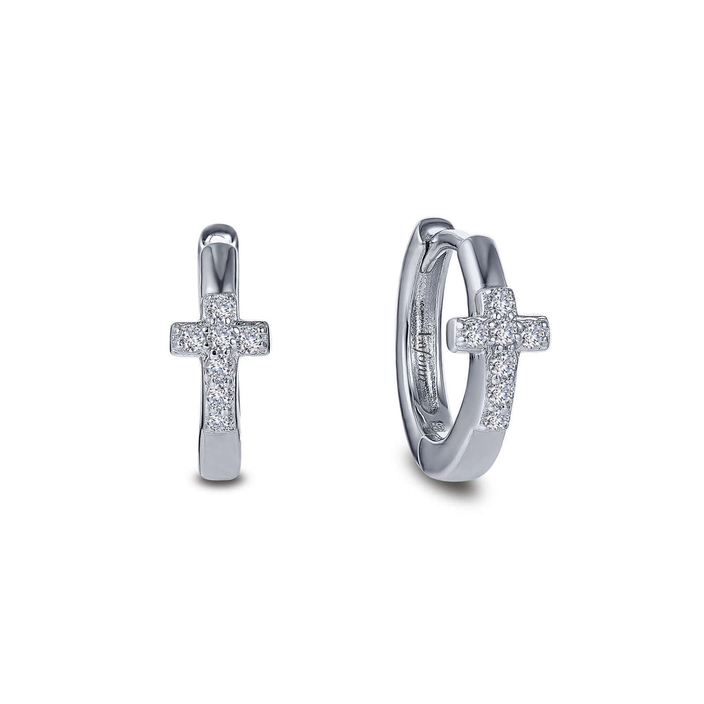 Sterling Silver Pave Cross Huggie Earrings by Lafonn