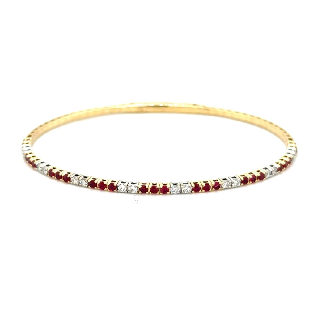 14K White & Yellow Gold 0.81cttw Ruby & 0.39cttw Diamond Bangle Bracelet