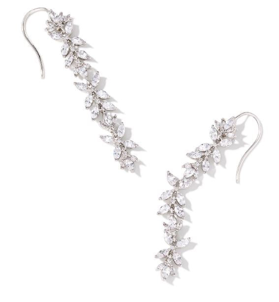 Rosalie Silver White Crystal Linear Earrings by Kendra Scott