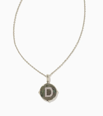 Letter D Silver Plated Disc Reversible Pendant in Black Mother of Pearl by Kendra Scott
