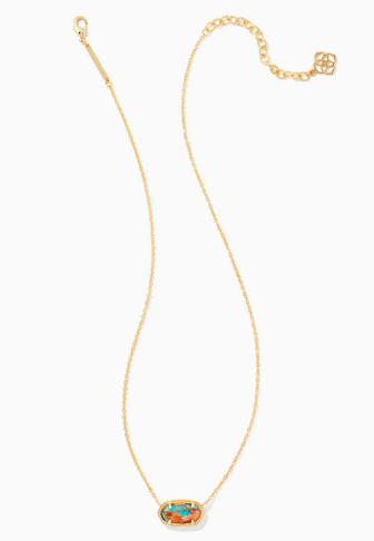 Elisa Gold Necklace in Bronze Veined Turquoise Magnesite Red Oyster by Kendra Scott