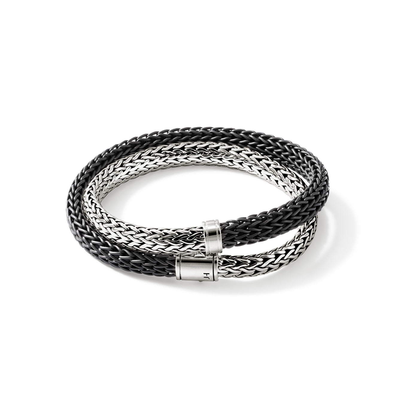 Icon Extension Silver Chain & Black Rubber Cord Double Wrap Bracelet by John Hardy