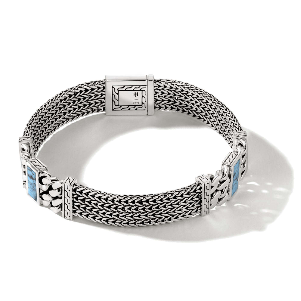 Sterling Silver Rata Bracelet with Treated Turquoise and Black Matrix by John Hardy