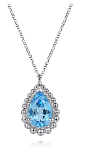 Sterling Silver 3.66ct Swiss Blue Topaz Bujukan Pendant Necklace by Gabriel