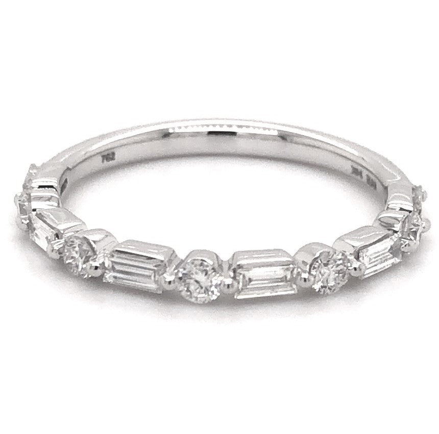 14K White Gold 0.50cttw VS2 G Round/Baguette Diamond Wedding Band by DFU