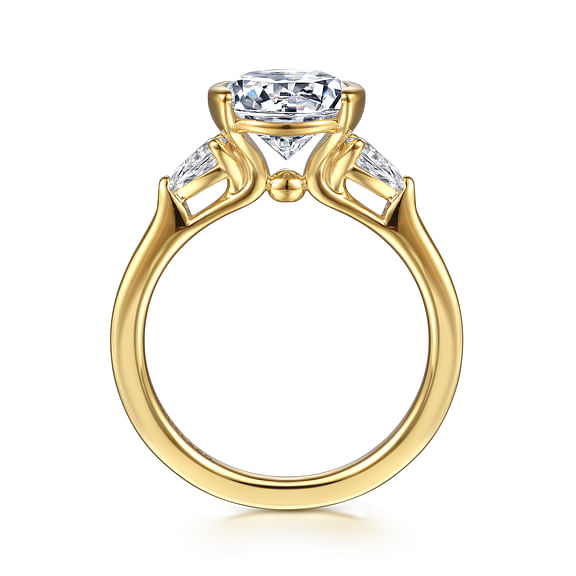 Alesandra - 14K Yellow Gold Half Bezel Round Three Stone Diamond Engagement Ring