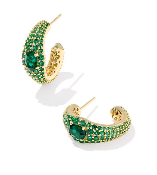 Bella Gold Plated Dark Green Crystal Hoop Earrings by Kendra Scott