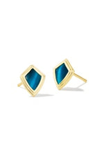 Yellow Gold Plated Monica Stud Earrings with Teal Tiger's Eye by Kendra Scott