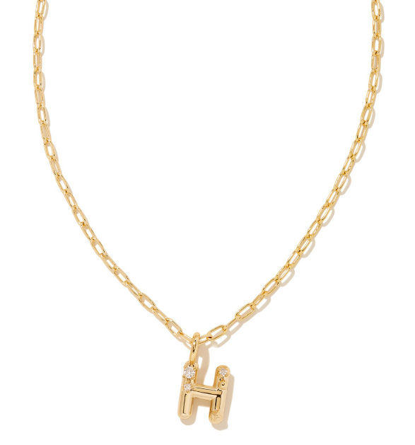 Crystal Letter H Gold Plated White CZ Short Pendant Necklace by Kendra Scott