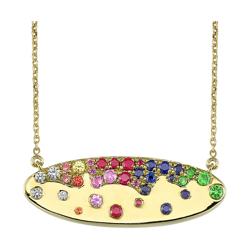 10K Yellow Gold 0.63cttw Mix Colored Stones Necklace