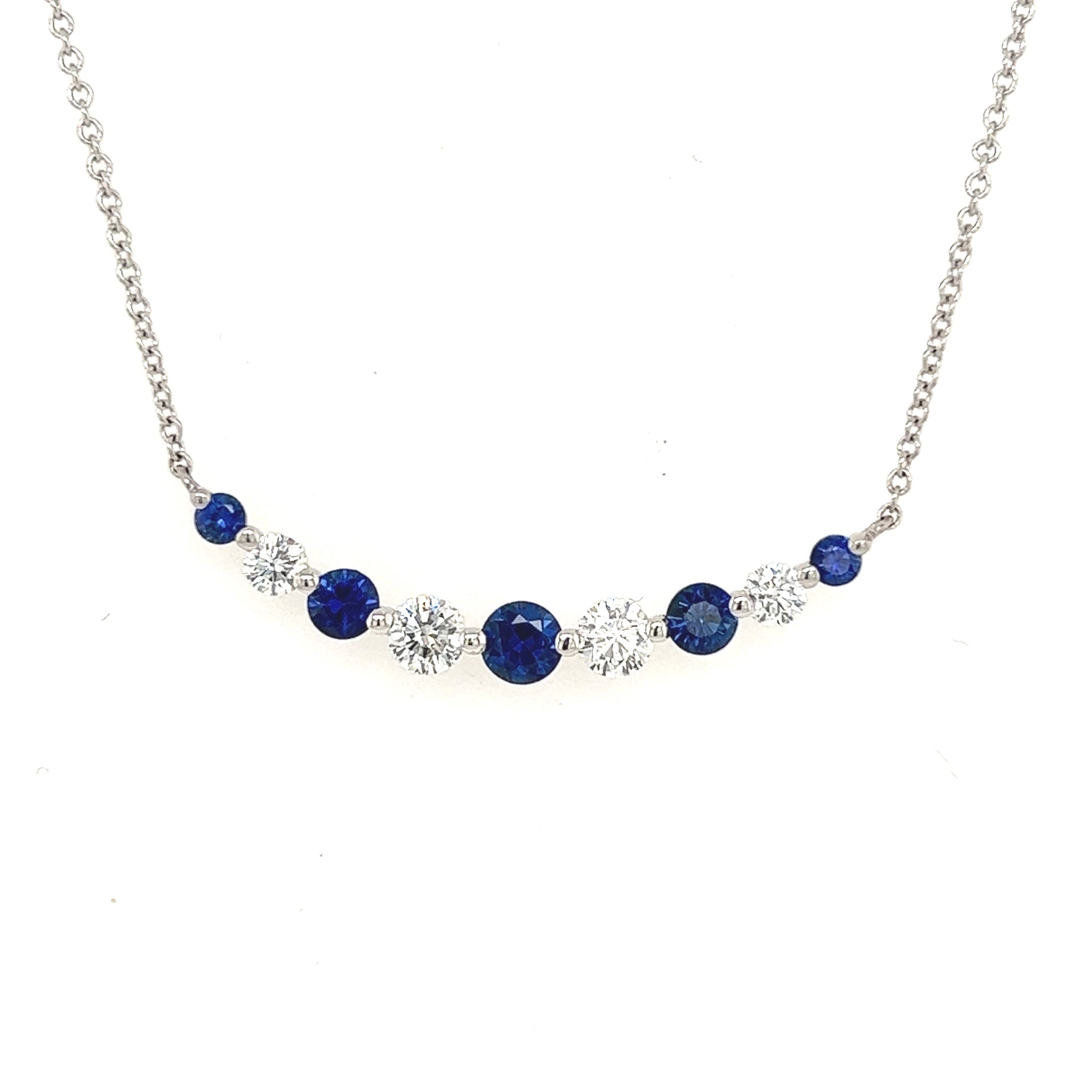 18K White Gold Diamond & Sapphire Necklace