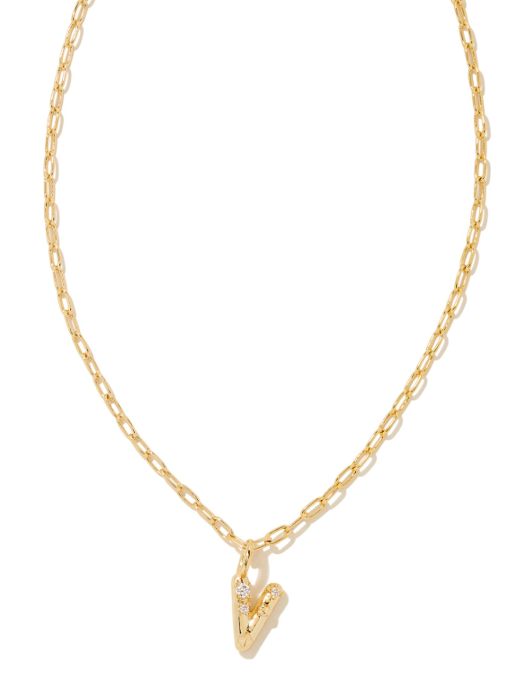 Crystal Letter V Gold Plated White CZ Short Pendant Necklace by Kendra Scott