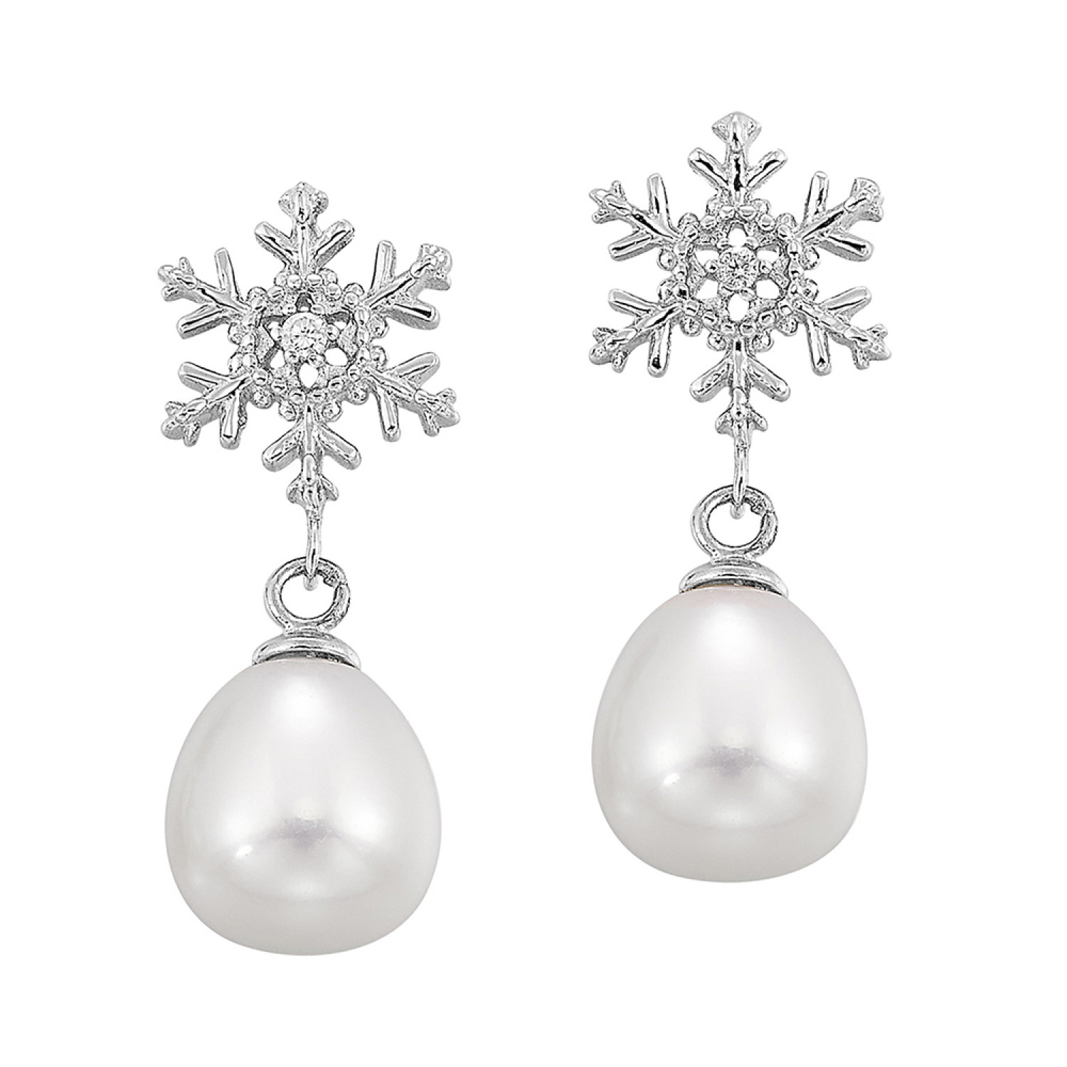 Sterling Silver Snowflake & Pearl Earrings