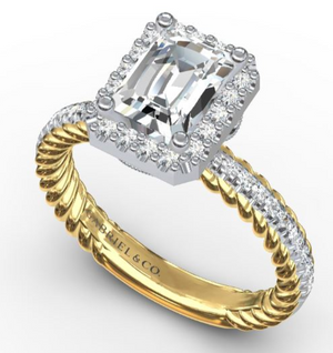 14K Yellow & White Gold 0.37cttw SI2 GH Diamond Eng Ring with 1.50ct VS2 H Emerald Cut Diamond Center