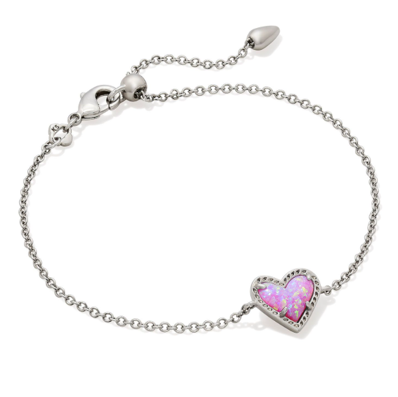 Ari Heart Silver Bubblegum Pink Kyocera Opal Delicate Chain Bracelet by Kendra Scott
