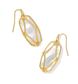 Elle Lattice Frame Gold Plated Ivory Mother of Pearl Drop Earrings