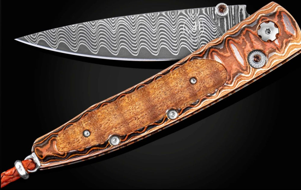 Folding Knife With Curly Koa Wood And Wave Mokume Demascas  007/250 By William Henry
