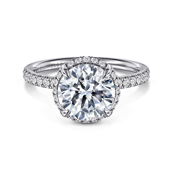 Suede - 14K White Gold Round Hidden Halo Diamond Engagement Ring