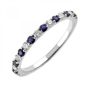 10K White Gold 0.20cttw Sapphire & 0.20cttw Diamond Stackable Band