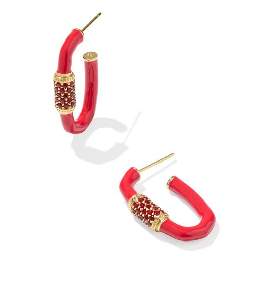 Emery Gold Plated Red Mix Enamel Hoop Earrings by Kendra Scott