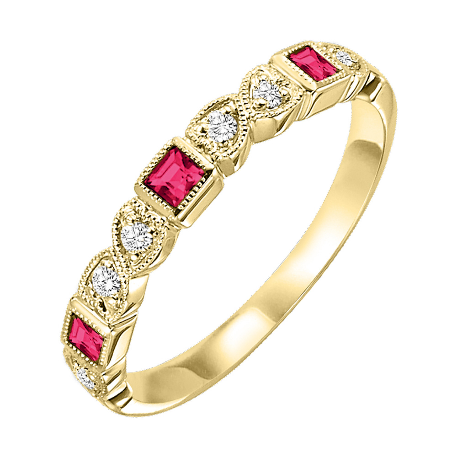 10K Yellow Gold 0.08cttw Diamond & 0.13cttw Ruby Ring
