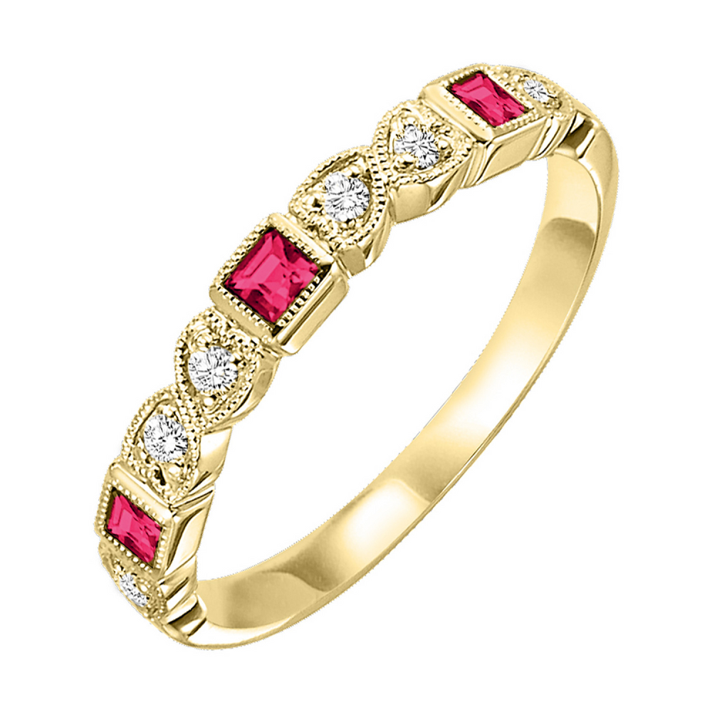 10K Yellow Gold 0.08cttw Diamond & 0.13cttw Ruby Ring