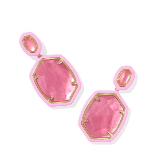 Daphne Gold Plated Bright Pink Illusion Enamel Frame Drop Earrings by Kendra Scott